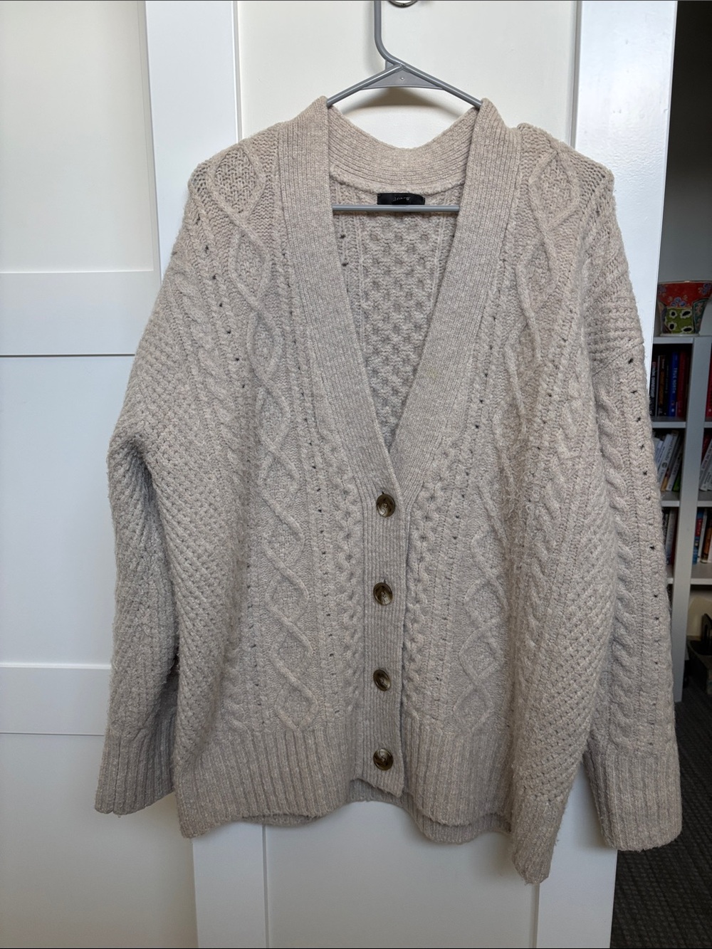 J. Crew Neutral Beige Cable-Knit Button Cardigan